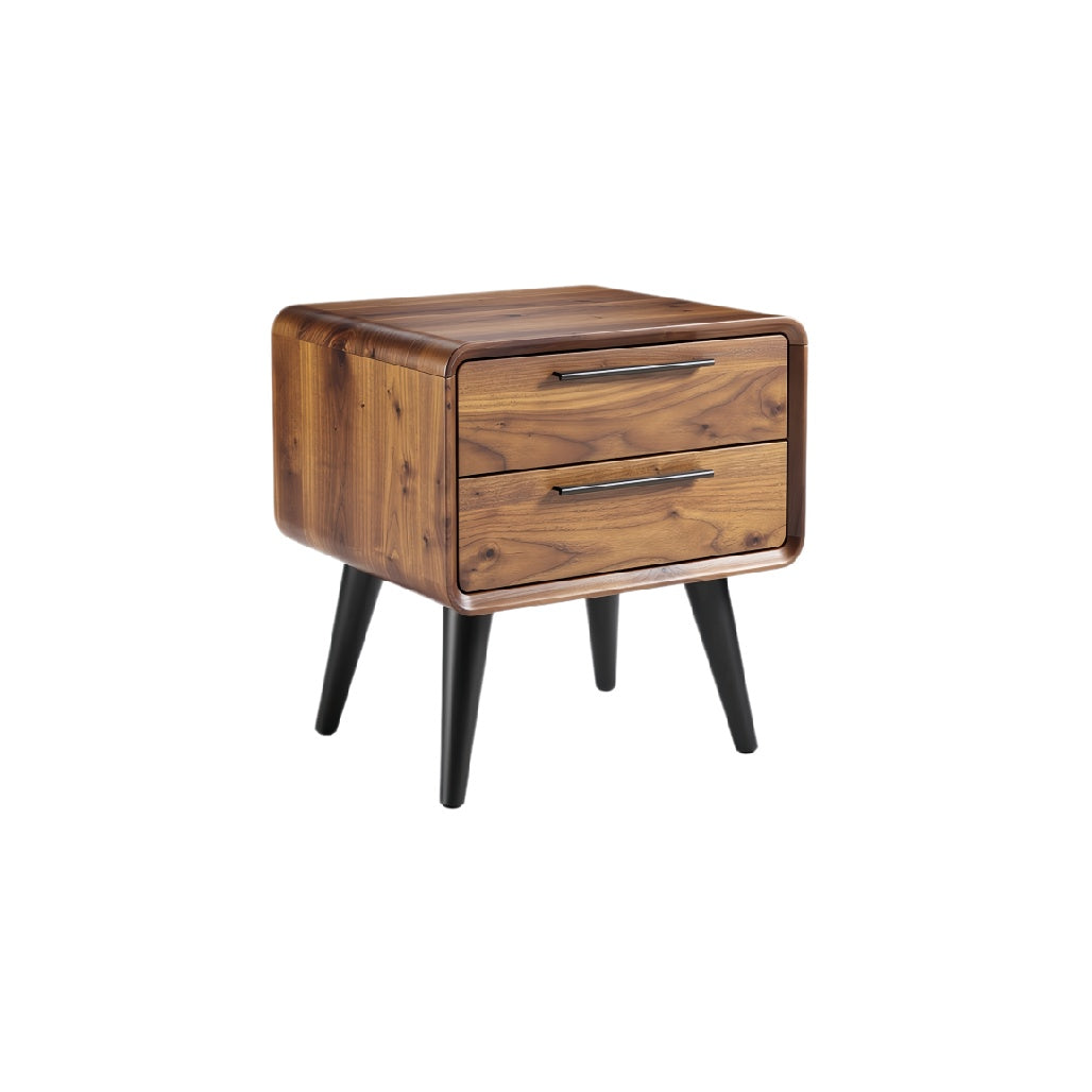 Mid-Century Modern Wooden Nightstand with Two Drawers